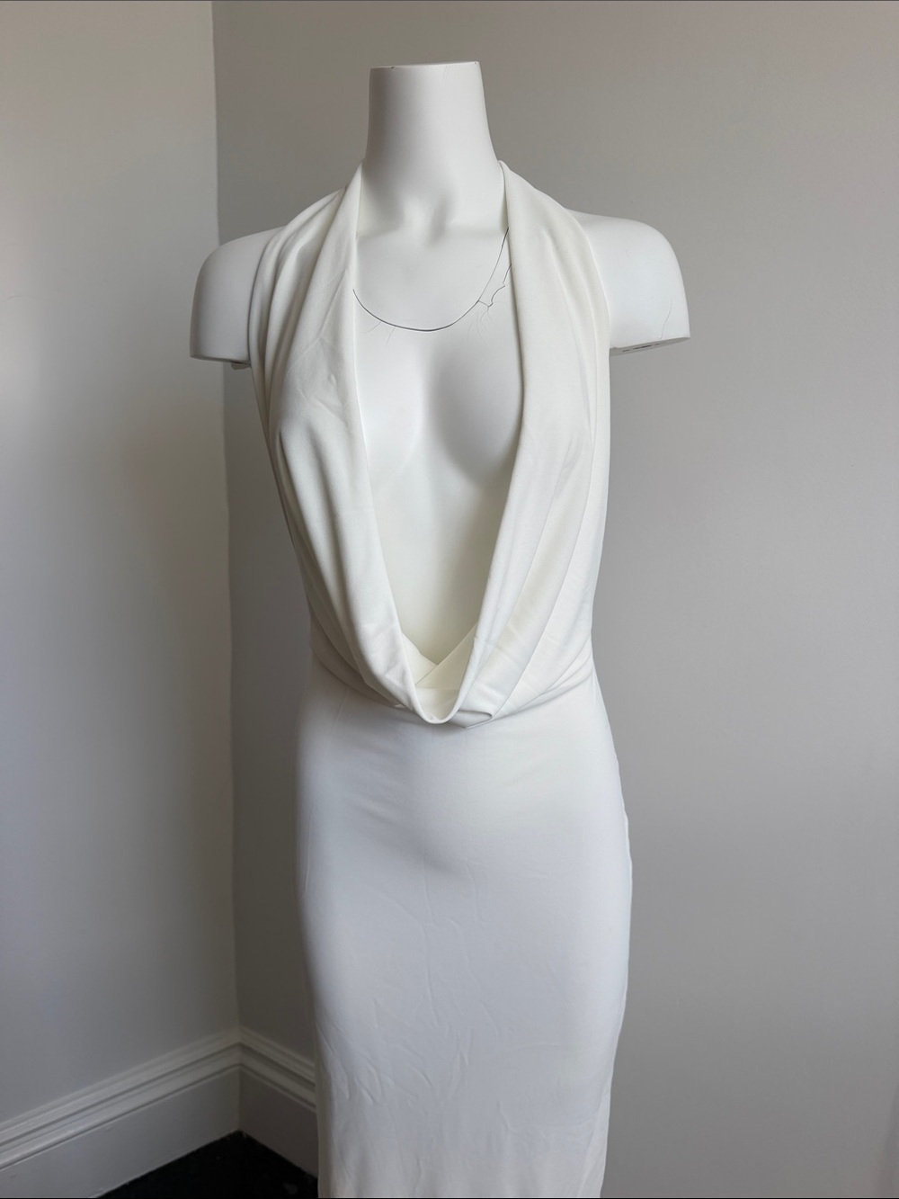 Zara White Backless Draped Halter Midi Dress